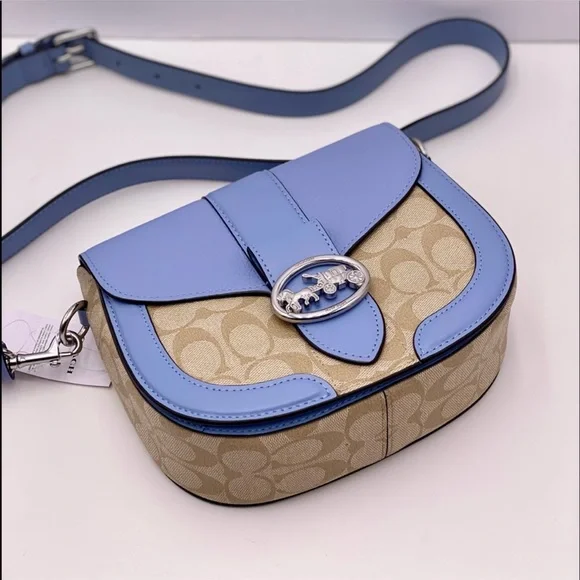 Coach Georgie Saddle Bag In Signature Canvas Light Khaki /Marble Blue - Picture 5 of 12